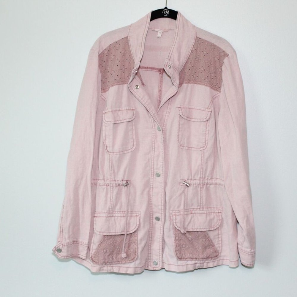 Maurices Eyelet Trim Anorak Utility Jacket Pink Linen Cotton Size XXL H13159 - Picture 2 of 10